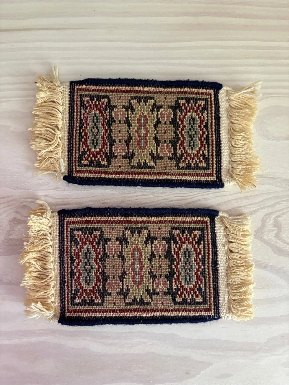 Pair of 1:12 Vintage Dollhouse Miniature Hand Woven Rugs (Set #2)
